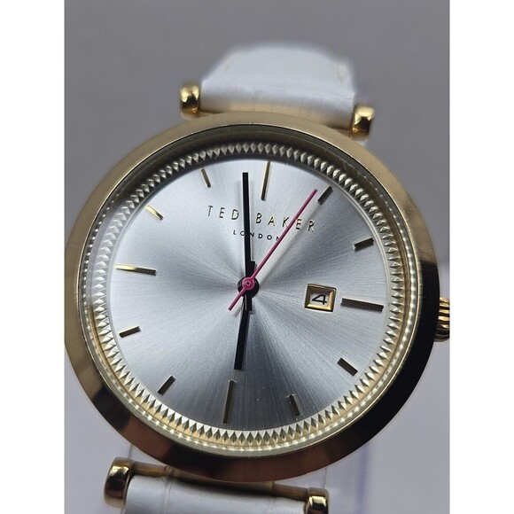 Ted Baker Ava Womens Gold Tone White Leather 36mm Date Quartz Watch New Battery - Picture 4 of 12